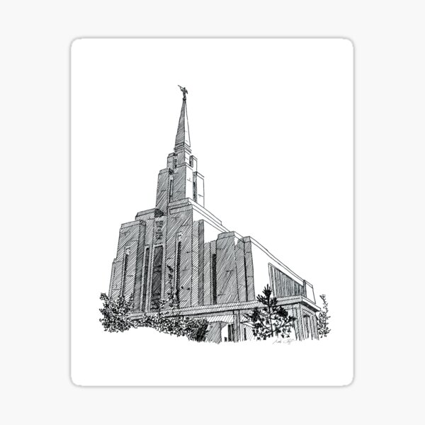 Oquirrh Mountain LDS Temple Ink Drawing Sticker