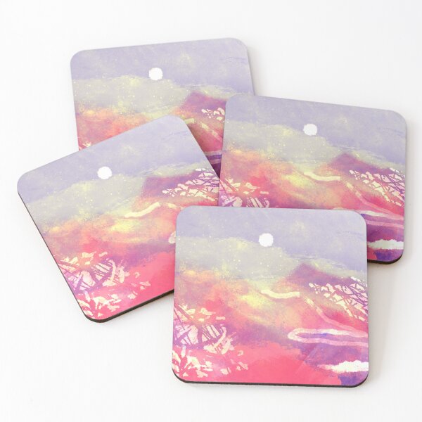 Item preview, Dreamy Pastel Watercolour Painting Forest Mountain Landscape at Sunset designed and sold by SundewSoda (ByTheLamplight).