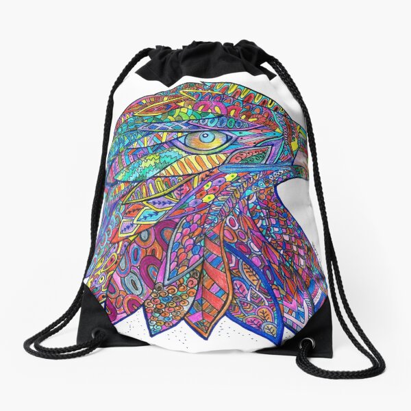 Bald eagle mandala Drawstring Bag
