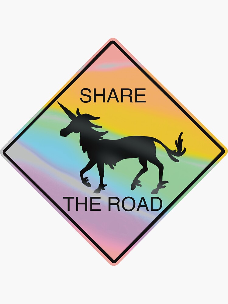 Thumbnail 3 of 3, Sticker, Unicorn Sign Share The Road Pastel or Aluminum designed and sold by BlazeraptorGirl.