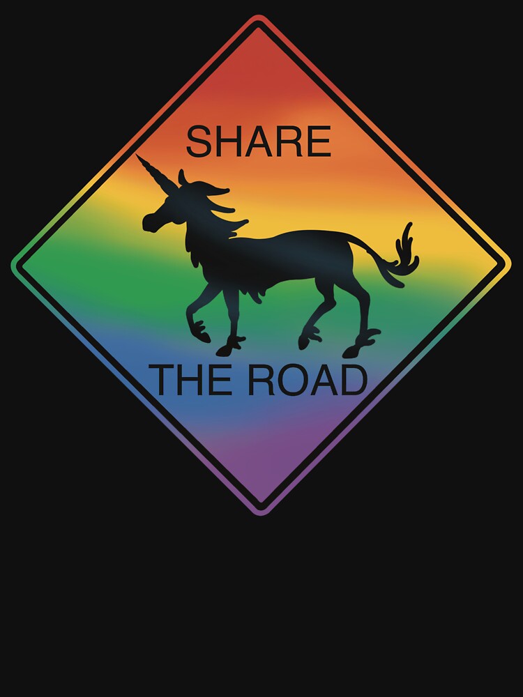 Thumbnail 7 of 7, Classic T-Shirt, Unicorn Sign Share The Road Rainbow designed and sold by BlazeraptorGirl.