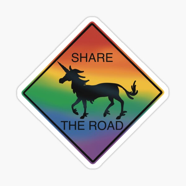 Unicorn Sign Share The Road Rainbow Sticker
