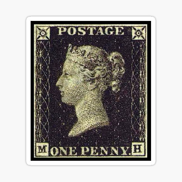 Penny Black. Stamp, Post, Postage, Mail, 1837. Sticker