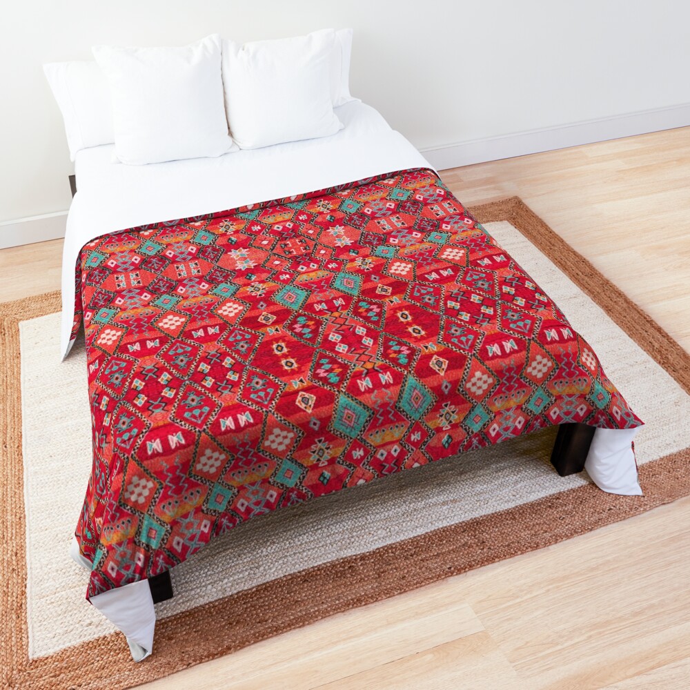 Red Oriental Heritage Berber Colored Moroccan Style Comforter