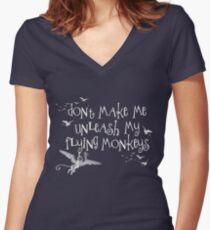Wizard of Oz Inspired - Don't Make Me Release My Flying Monkeys - Chalkboard Art - Parody Women's Fitted V-Neck T-Shirt