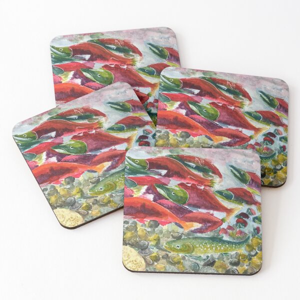 Item preview, Salmon Run Watercolor Artwork by Jolene Edwards designed and sold by CurlyClaraBelle.