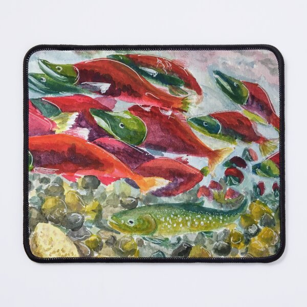 Item preview, Salmon Run Watercolor Artwork by Jolene Edwards designed and sold by CurlyClaraBelle.