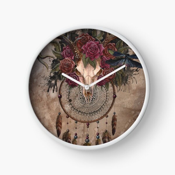 Bohemian Deer Skull Clock