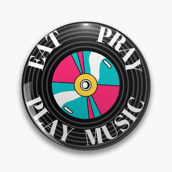 Item preview, Circular colored illustration shows a black vinyl on which the words eat, pray, play music designed and sold by Goliardika-Shop.