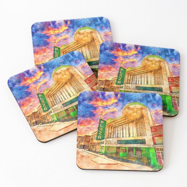 Item preview, Plaza Theater in Laredo at sunset - pen and watercolor designed and sold by NickoPrints.