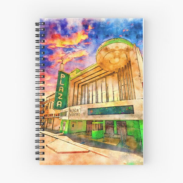 Item preview, Plaza Theater in Laredo at sunset - pen and watercolor designed and sold by NickoPrints.