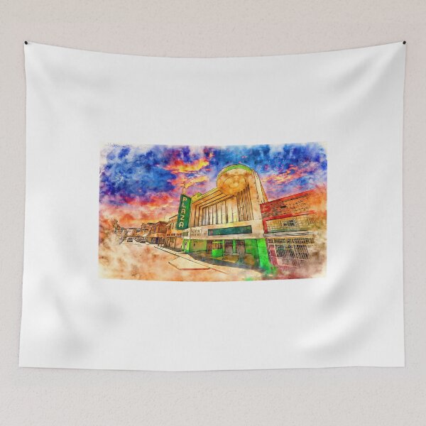 Item preview, Plaza Theater in Laredo at sunset - pen and watercolor designed and sold by NickoPrints.