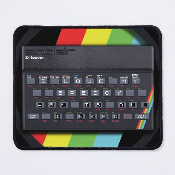 Item preview, I LOVE MY SPECCY - 48k is all I Need  |  Sinclair ZX Spectrum Computer with Striped Background designed and sold by RetroTeeStudio.