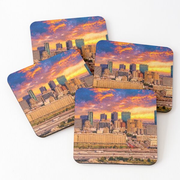 Item preview, Skyline of Fort Worth, Texas, at sunset - digital painting designed and sold by NickoPrints.