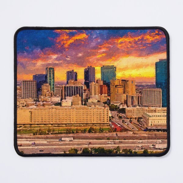 Item preview, Skyline of Fort Worth, Texas, at sunset - digital painting designed and sold by NickoPrints.