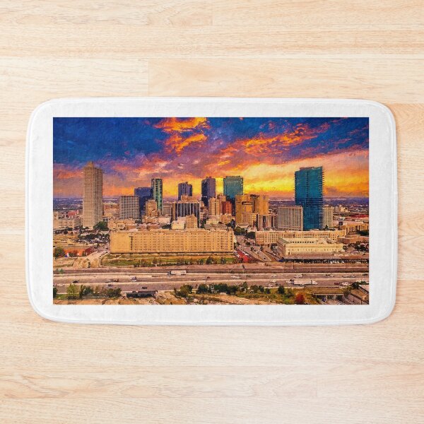 Item preview, Skyline of Fort Worth, Texas, at sunset - digital painting designed and sold by NickoPrints.