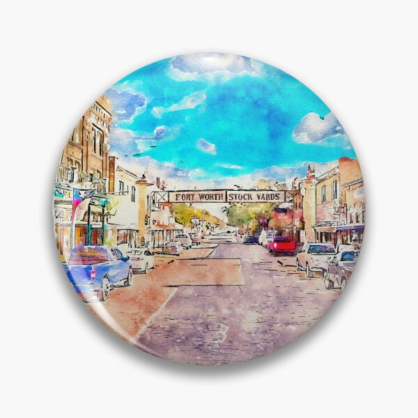 Item preview, Fort Worth Stockyards with Stockyards Hotel and White Elephant Saloon - pen sketch and watercolor designed and sold by NickoPrints.
