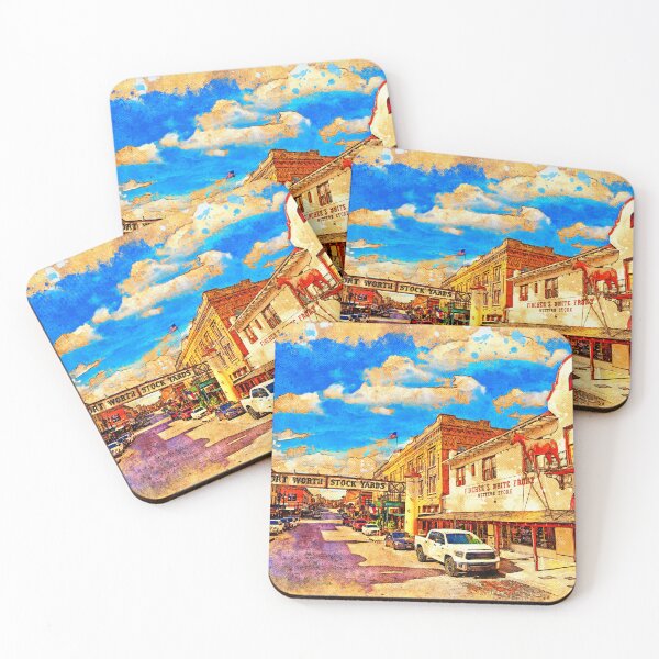 Item preview, Fort Worth Stockyards with Stockyards Hotel and Fincher's White Front - digital painting designed and sold by NickoPrints.