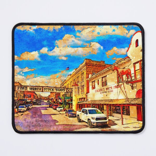 Item preview, Fort Worth Stockyards with Stockyards Hotel and Fincher's White Front - digital painting designed and sold by NickoPrints.