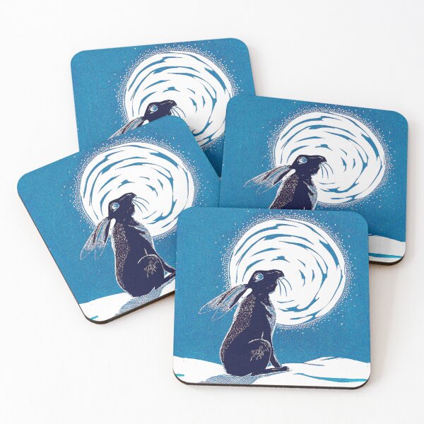 Item preview, Moon Gazing Hare in Winter Linocut in Blues designed and sold by Maddy Bennett.