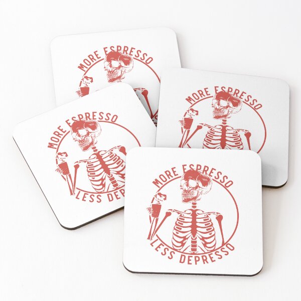Item preview, More Espresso Less Depresso, Skeleton Coffee, Red designed and sold by anghelapparel.