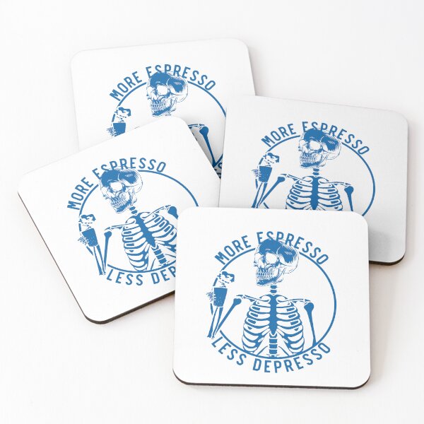 Item preview, More Espresso Less Depresso, Skeleton Coffee, Blue designed and sold by anghelapparel.