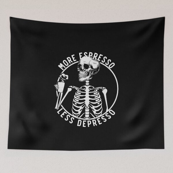 Item preview, More Espresso Less Depresso, Skeleton Coffee, White designed and sold by anghelapparel.