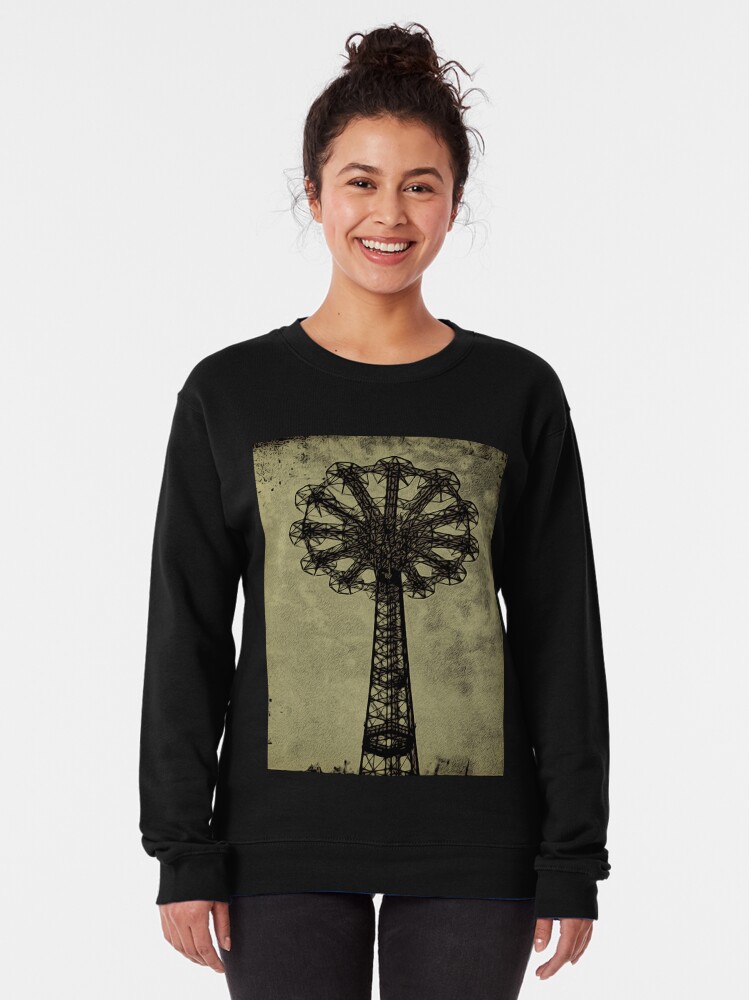Alternate view of Coney Island Lovers - Bare Bones Parachute Art Photo - Brooklyn Gift Pullover Sweatshirt