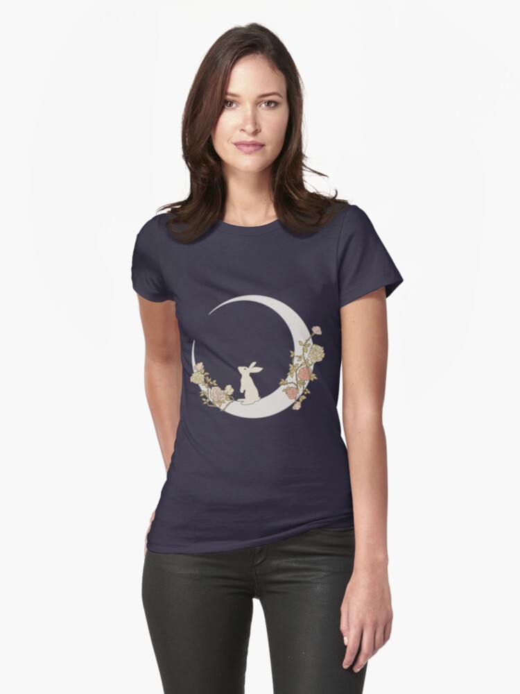 Thumbnail 1 of 3, Fitted T-Shirt, Moon Rabbit designed and sold by Kuko.
