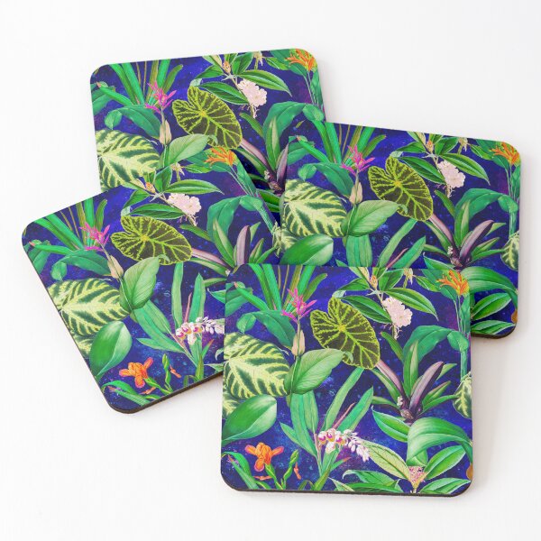 Item preview, Exotic tropical foliage, leaves and flowers tropical pattern, botanical illustration, blue floral illustration   designed and sold by ZeinabTaha.