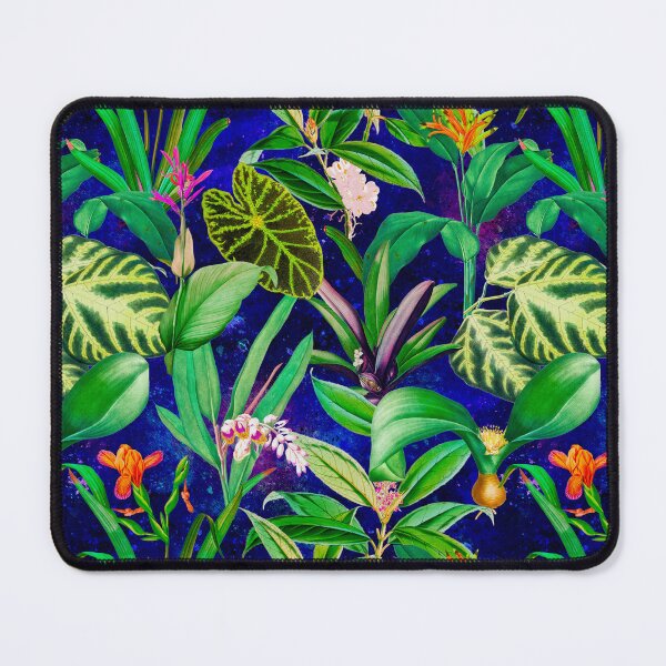 Item preview, Exotic tropical foliage, leaves and flowers tropical pattern, botanical illustration, blue floral illustration designed and sold by ZeinabTaha.