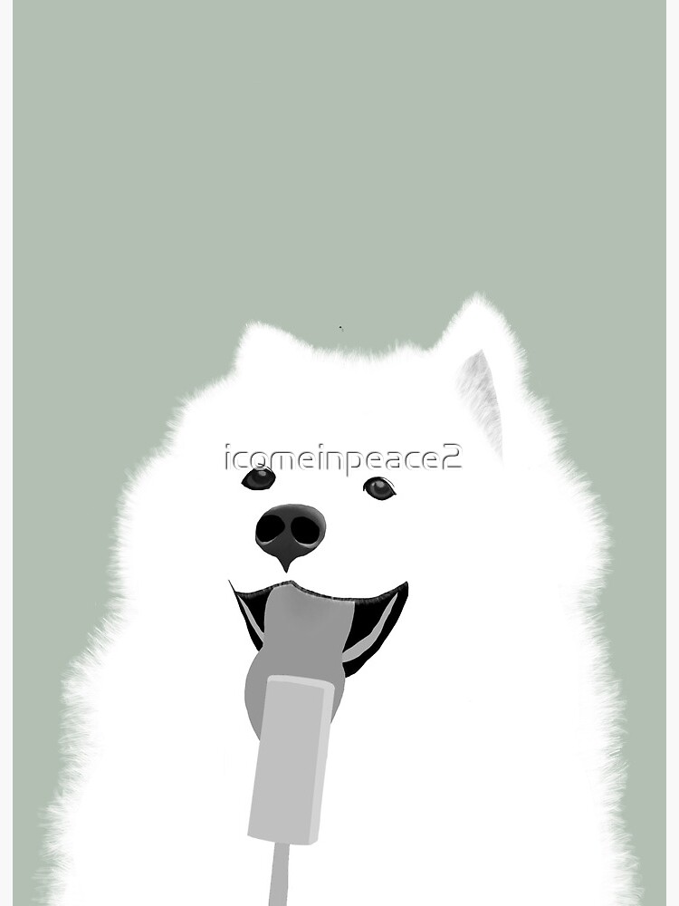 Samoyed dog eating ice cream - black and white | Art Board Print