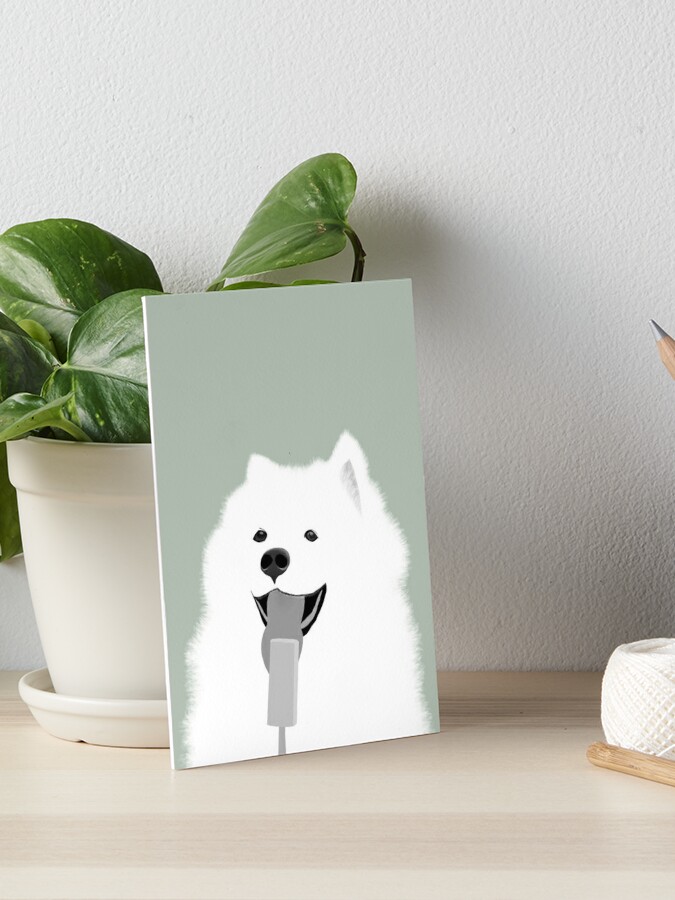 Samoyed dog eating ice cream - black and white | Art Board Print