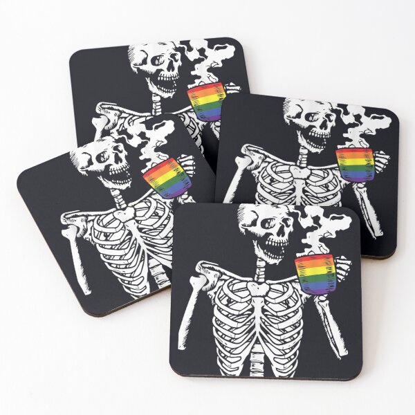 Item preview, Skeleton Drinking Coffee Gay Pride Skull LGBTQ Ally designed and sold by DeannaMarks.
