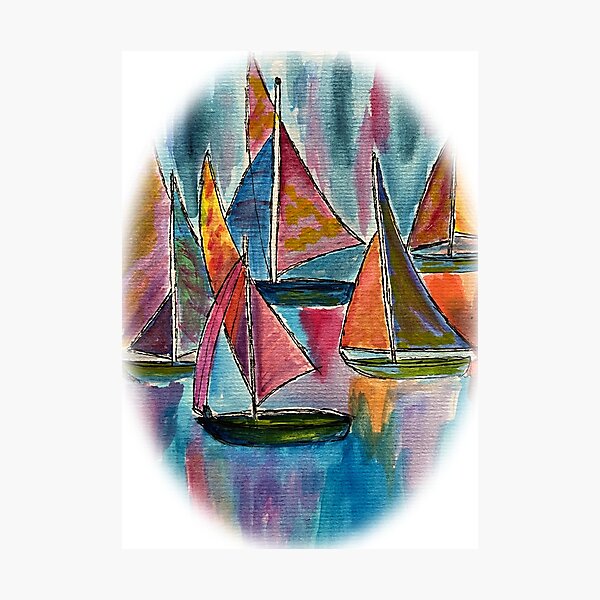 SAIL AWAY WATERCOLOR OVAL Photographic Print