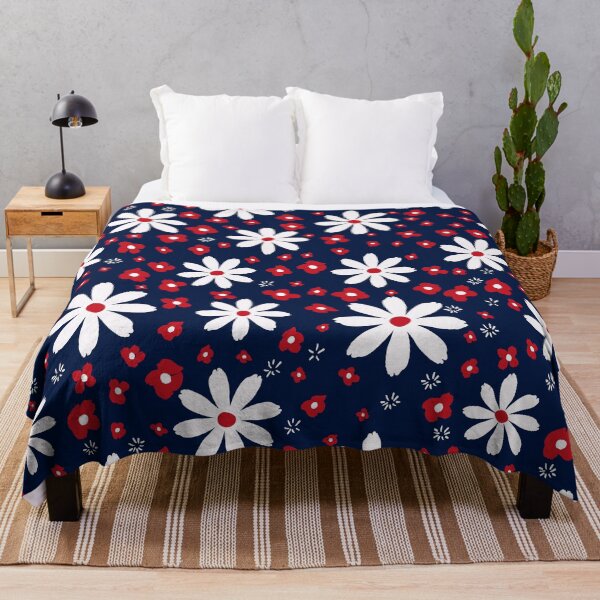 Item preview, Funky Cosmo Flowers Pattern Blue White and Red designed and sold by Octavia Soldani.