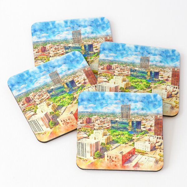 Item preview, Downtown Amarillo skyline - pen and watercolor designed and sold by NickoPrints.
