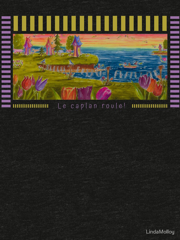 Aperçu 7 sur 7. T-shirt chiné avec l'œuvre Linda Molloy - "Le caplan roule" (2e version) créée et vendue par LindaMolloy.