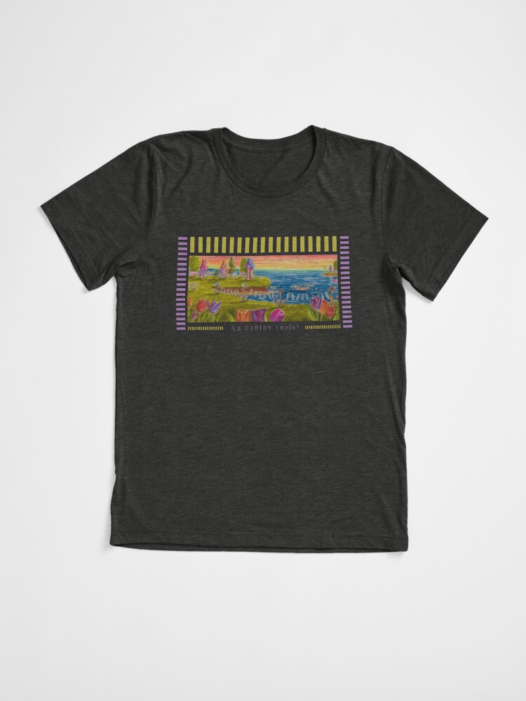 Aperçu 3 sur 7. T-shirt chiné avec l'œuvre Linda Molloy - "Le caplan roule" (2e version) créée et vendue par LindaMolloy.
