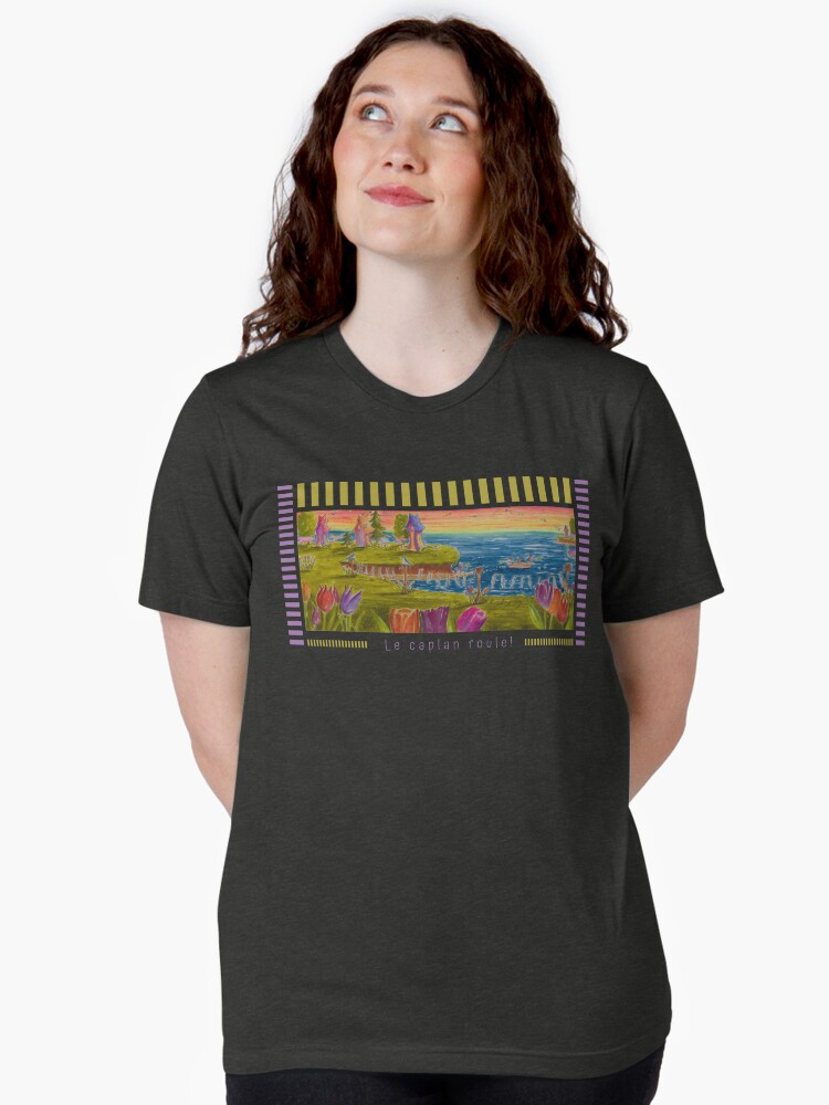 Aperçu 2 sur 7. T-shirt chiné avec l'œuvre Linda Molloy - "Le caplan roule" (2e version) créée et vendue par LindaMolloy.