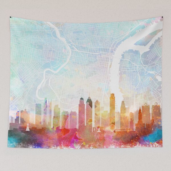 Item preview, Philadelphia Skyline Map Watercolor Print by Zouzounio Art designed and sold by zouzounioart.