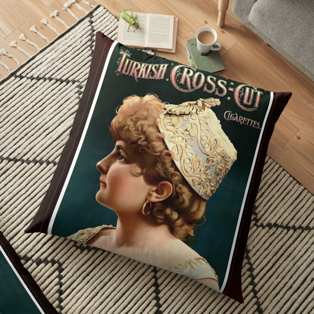 Turkish Cross Cut Cigarettes by Knapp & Co Remastered Vintage Art Xzendor7 Reproductions Floor Pillow