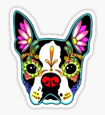 Boston Terrier in Black - Day of the Dead Sugar Skull Dog Sticker