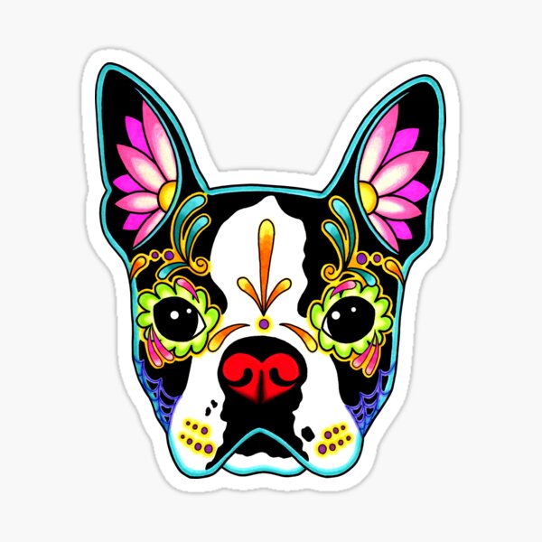 Item preview, Boston Terrier in Black - Day of the Dead Sugar Skull Dog designed and sold by Pretty In Ink.
