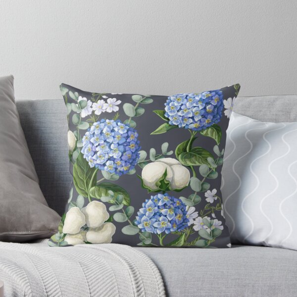 Item preview, Blue Hydrangea & White Cotton Flowers with Green Leaves Floral Pattern designed and sold by WearWolfDesigns.
