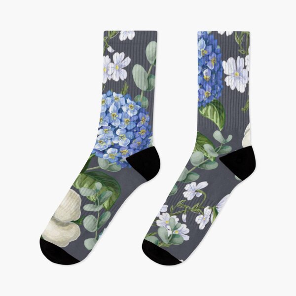 Item preview, Blue Hydrangea & White Cotton Flowers with Green Leaves Floral Pattern designed and sold by WearWolfDesigns.