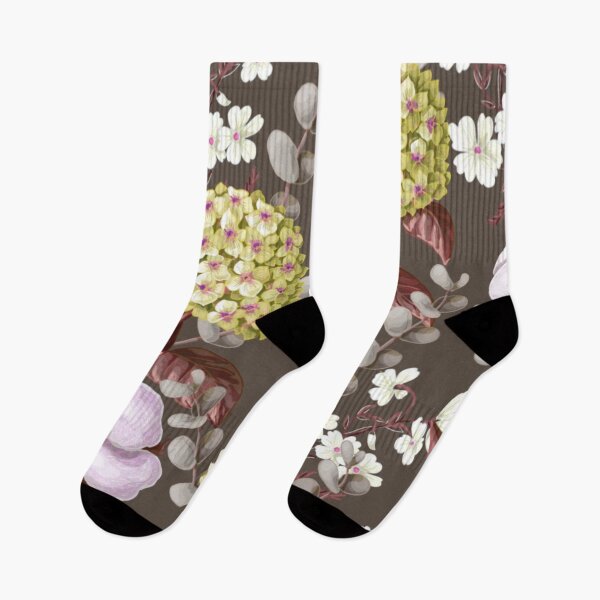 Item preview, Yellow Hydrangea & Cotton Flowers with Autumn Brown Leaves Floral Pattern designed and sold by WearWolfDesigns.