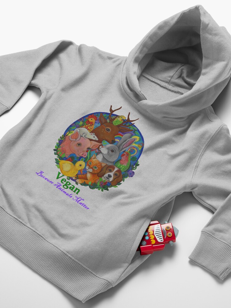 Alternate view of Vegan because Animals Matter Toddler Pullover Hoodie