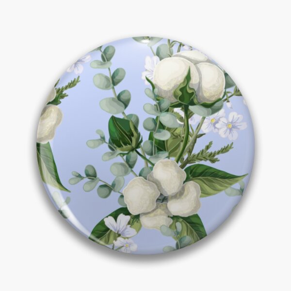 Item preview, White Cotton Flowers with Eucalyptus Plants Floral Pattern designed and sold by WearWolfDesigns.