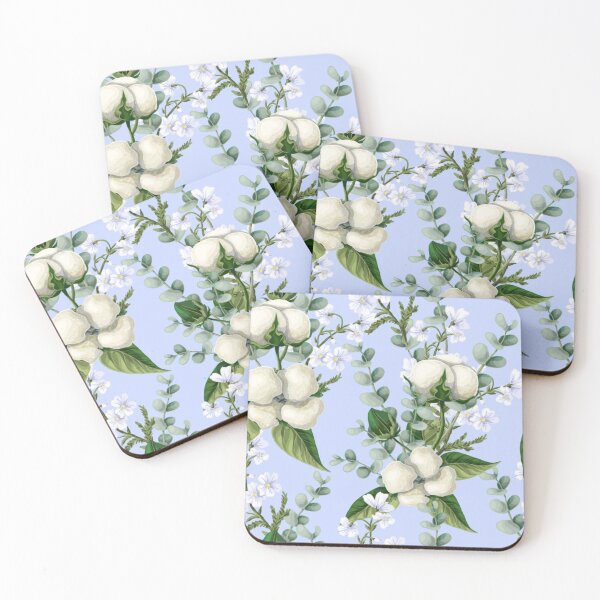 Item preview, White Cotton Flowers with Eucalyptus Plants Floral Pattern designed and sold by WearWolfDesigns.